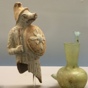 Roman: Armed pig, 3rd-2nd BCE (left); child's feeding bottle (right)